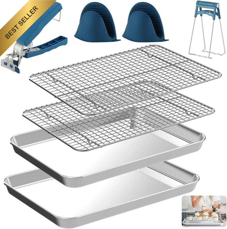 Baking Sheet with Rack Set, Stainless Steel Baking Tray with Cooling Rack, Cooki
