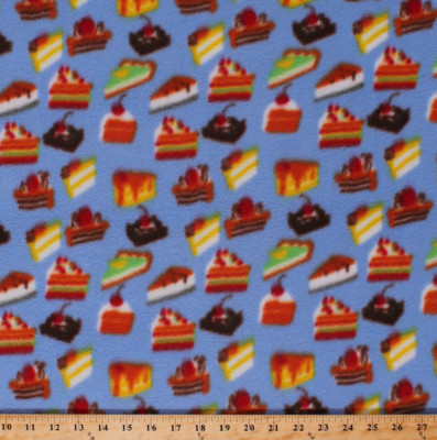 Fleece Cakes Pies Slices Brownies Desserts Food Blue Fleece Fabric Print A341.10