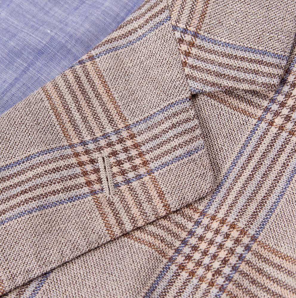 Pre-owned Luciano Barbera $1995  Light Brown Check Wool-linen Sport Coat 46 R (eu 56)