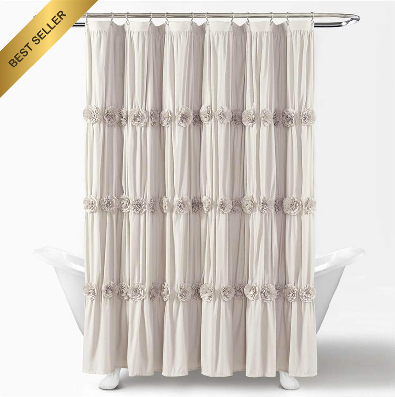 Neutral Darla Shower Curtain Ruched Floral Vintage Chic Farmhouse 72 X 72