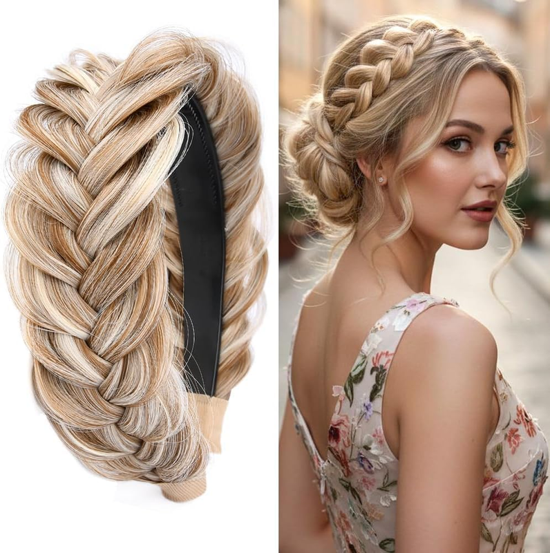 Wide Messy Braided Headband with Teeth Synthetic Hair Plaited Headband High Elas