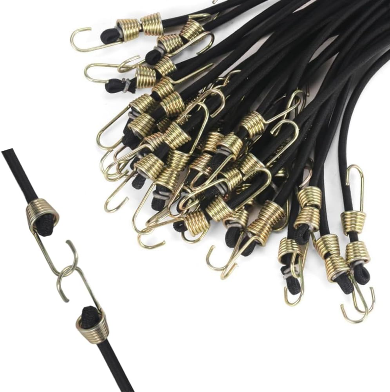 15Pack Mini Bungee Cords with Hooks 10 Inch Black Elastic Rope Rubber Strap Mini