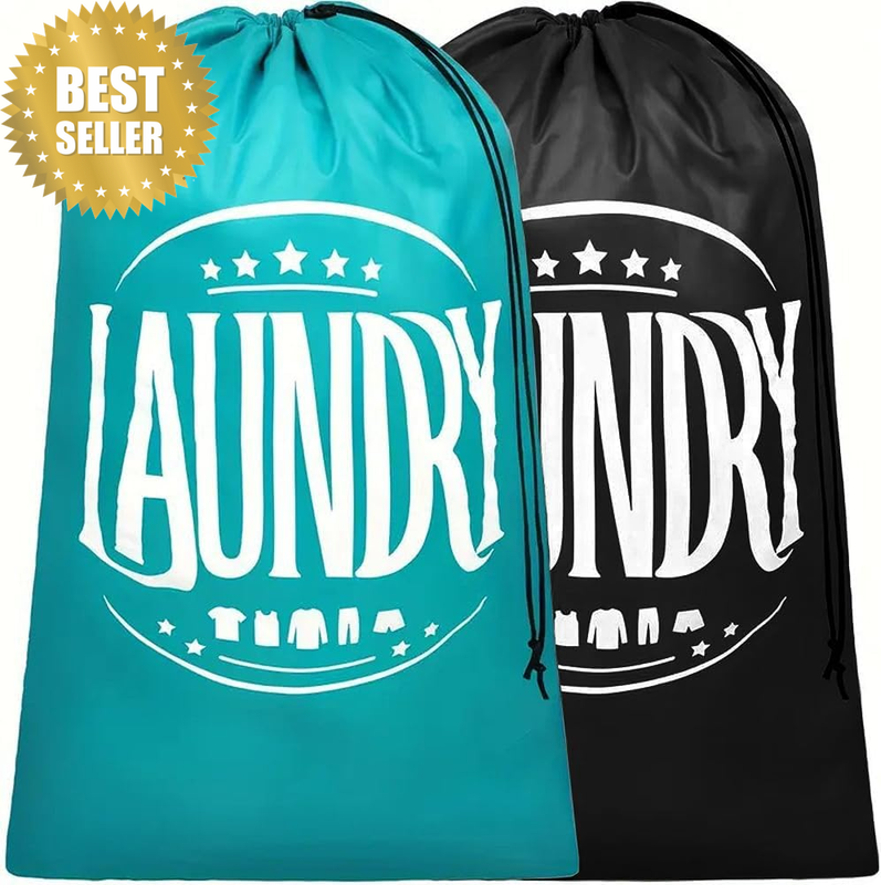 2-Pack XL Travel Laundry Bags, Machine Washable Dirty Clothes Organizer with Dra