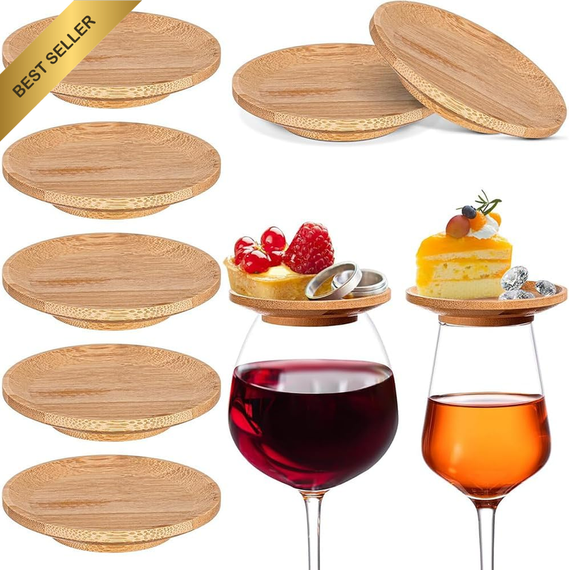 8 Pcs Bamboo Wine Glass Charcuterie Toppers – 10CM Reusable Wine Glass Covers &