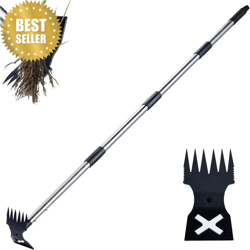 Weed Puller Tool with Long Handle,Manual Weeder Remover Tool,2 in 1 Hand Weed Ra