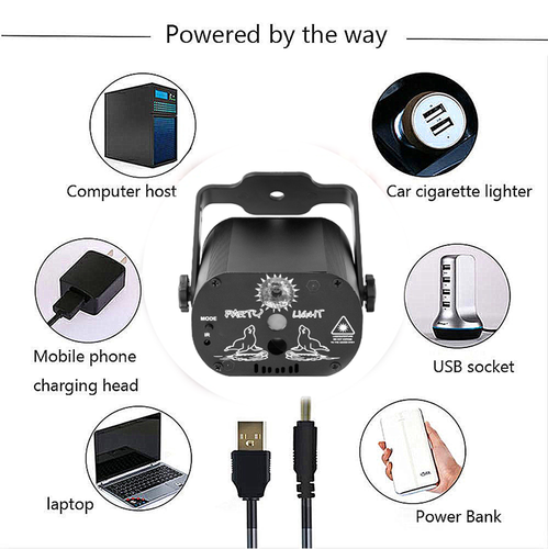 60 Muster USB Laserlicht DJ Projektor Disco RGB Mini LED Beleuchtung Home Party.