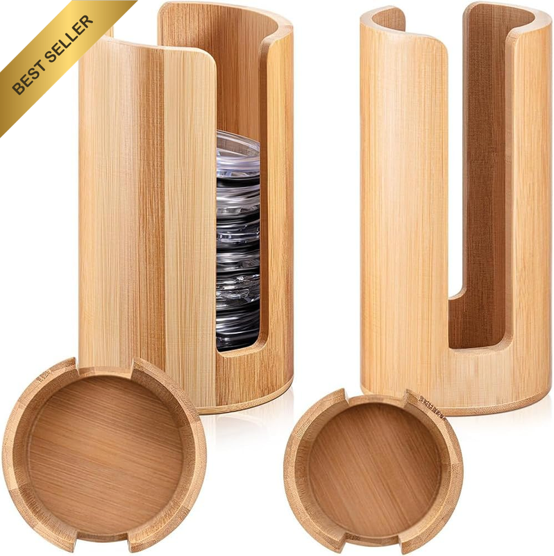 2-Pack Mason Jar Lid Organizer, Bamboo Vertical Organizer, Water Cup Lid Holder,