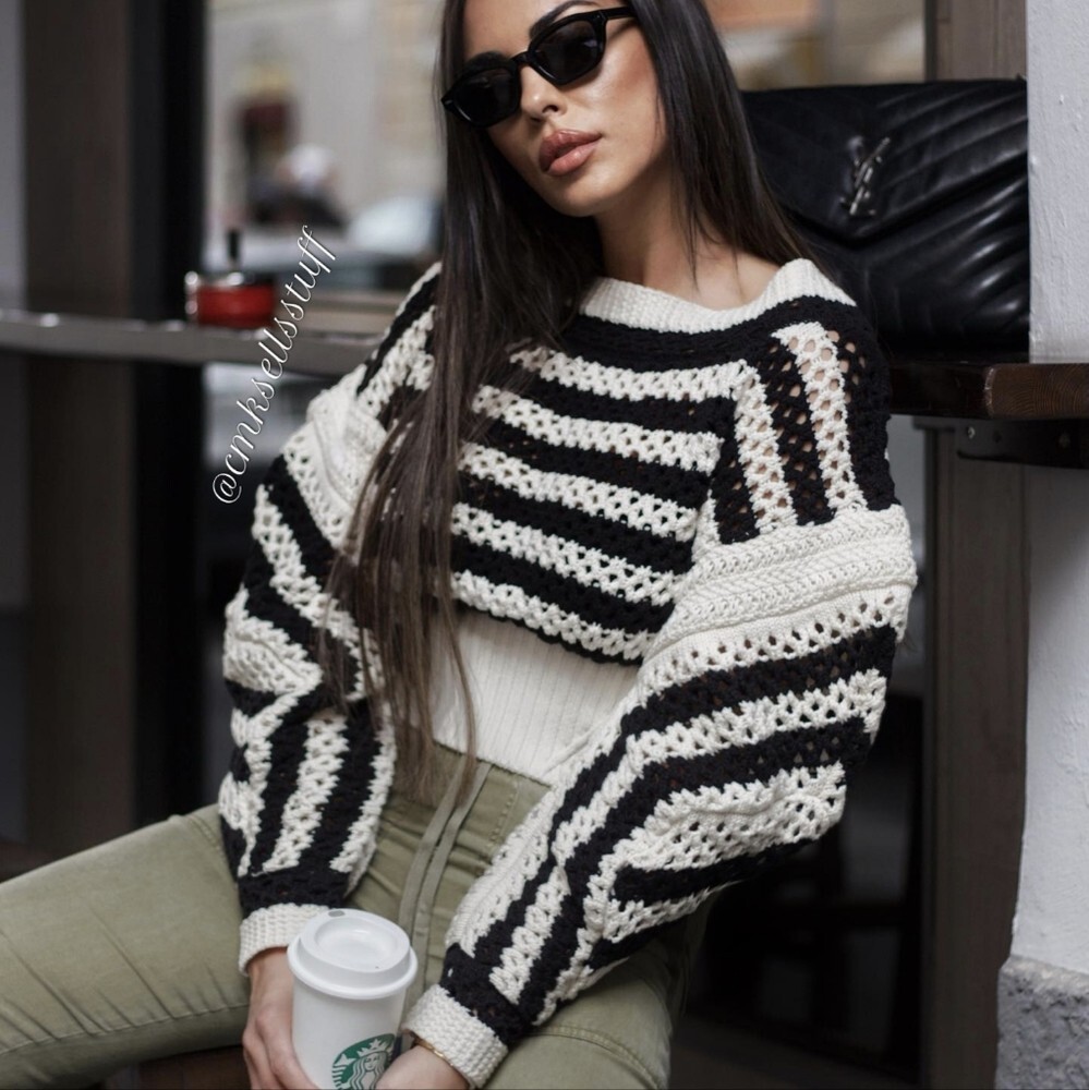 トップス eaphi random line design knit ZARA LIMITED EDITION STRIPED OPENWORK KNIT SWEATER BLACK