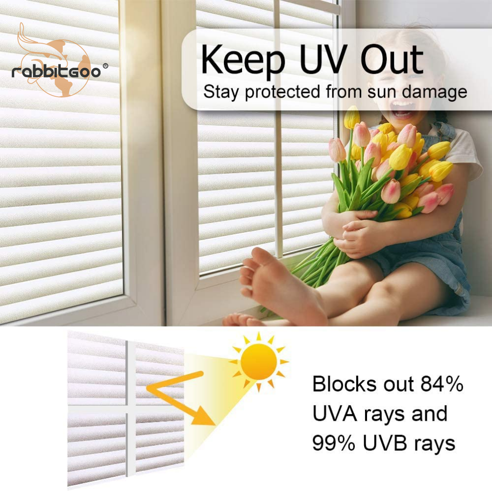 rabbitgoo Window Privacy Film Frosted Blinds Static Cling Anti-UV for Bathroom