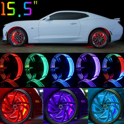 4Pcs 15.5'' RGB Wheel Ring Lights LED Rim Chasing Flow Light For Ford Mustang GT