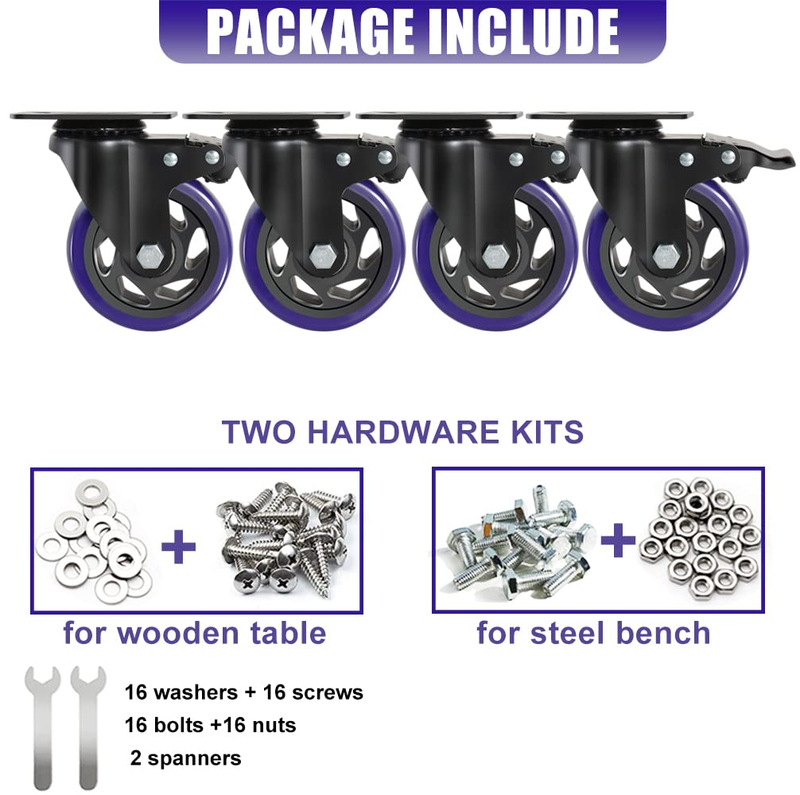 4 Inch Caster Wheels with Brake, Heavy Duty Casters Set of 4 2000lbs, Swivel Pla