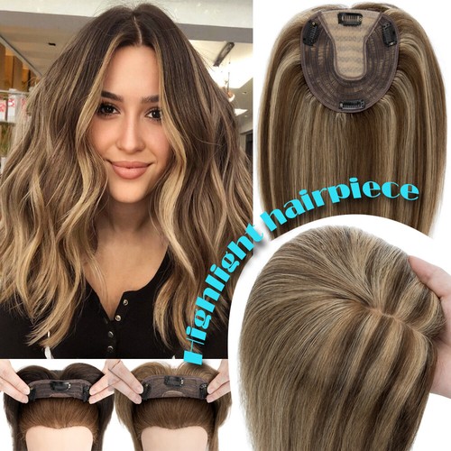 Clip in Hairpiece Topper Toupee Hair 100% Human Hair Wig Big Cover 8A Highlight