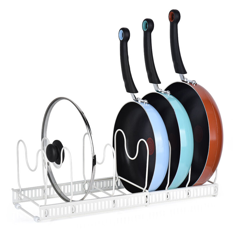 Xcosrack Expandable Pots and Pans Organizer Rack Holds 7 Pans Lids to Keep
