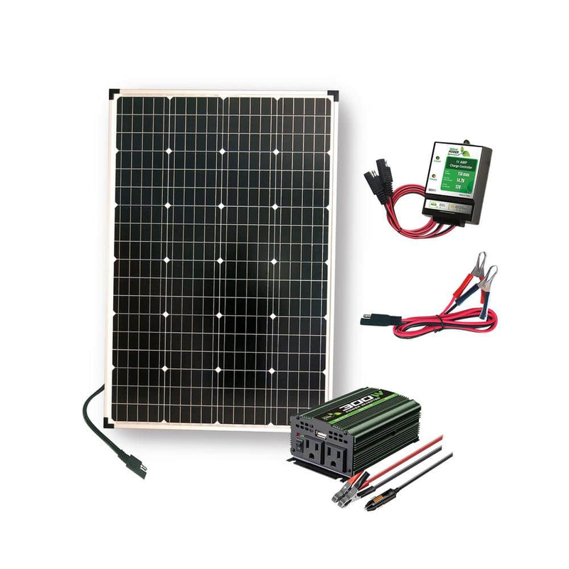 110-Watt Solar Panel with 300-Watt Power Inverter and 11 Amp Charge Controller
