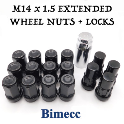 M14x1.5 Closed Wheel Nuts 41mm Black x12 + Locks For Transit Custom Sport 13-22