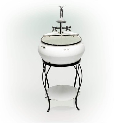 Alpine Corporation Fountain 32''x16''x16'' Antique Metal Sink Water w/Stand White