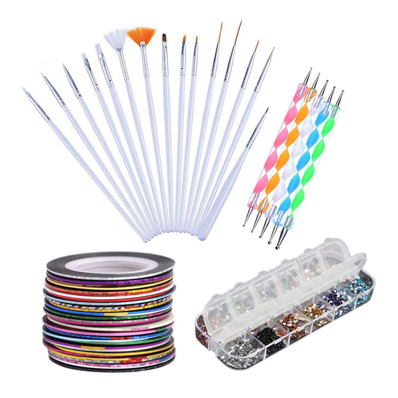 Haobase Nagelstudio-Sets, 30 Streifenband 12 Farben Strasssteine ​​5pcs Punk