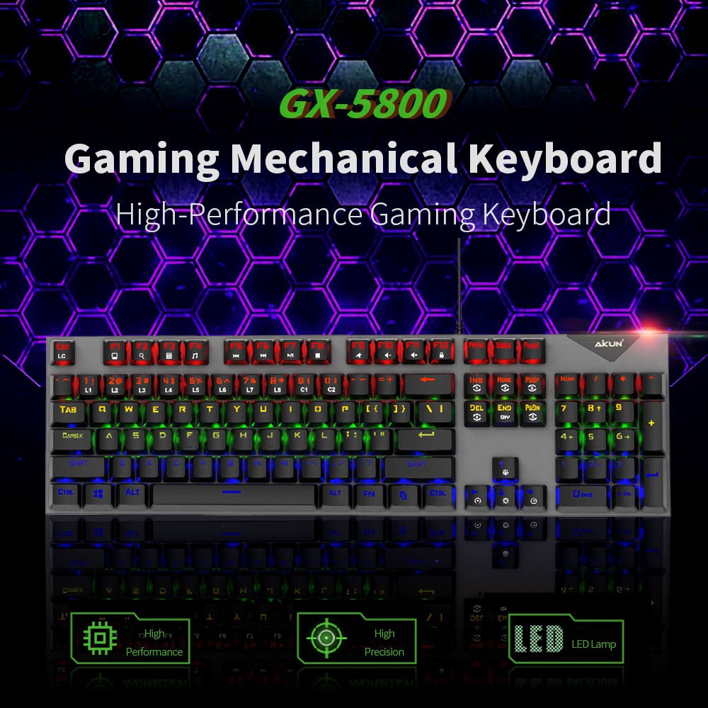 RGB LED Gaming Mechanical Keyboard Backlit USB Wired 104 Keys Blue Switch For PC
