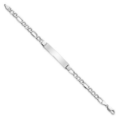 Pre-owned Skyjewelers Real 14k White Gold Polished Semi-solid Figaro Id Chain Bracelet; 8 Inch