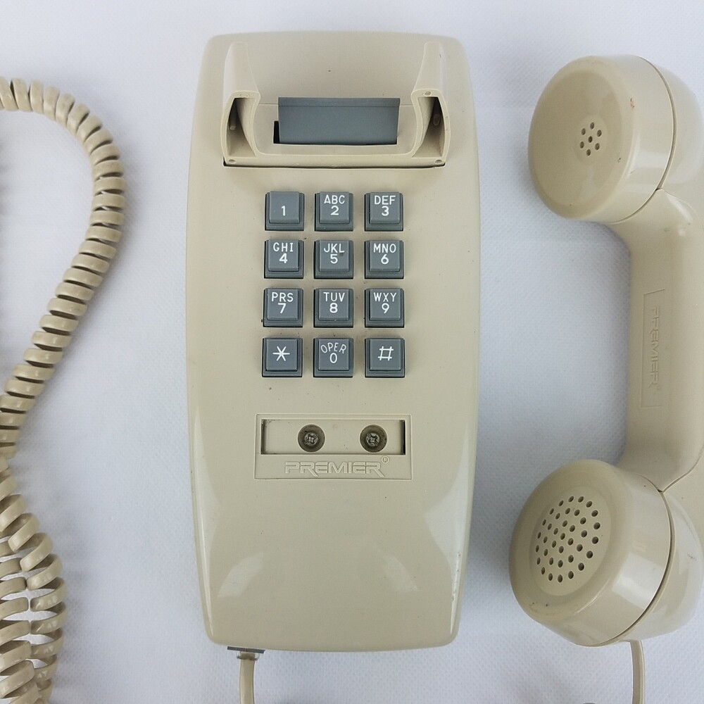 Vintage Premier Wall Phone Telephone Push Button Model 2554 Retro 90's Beige