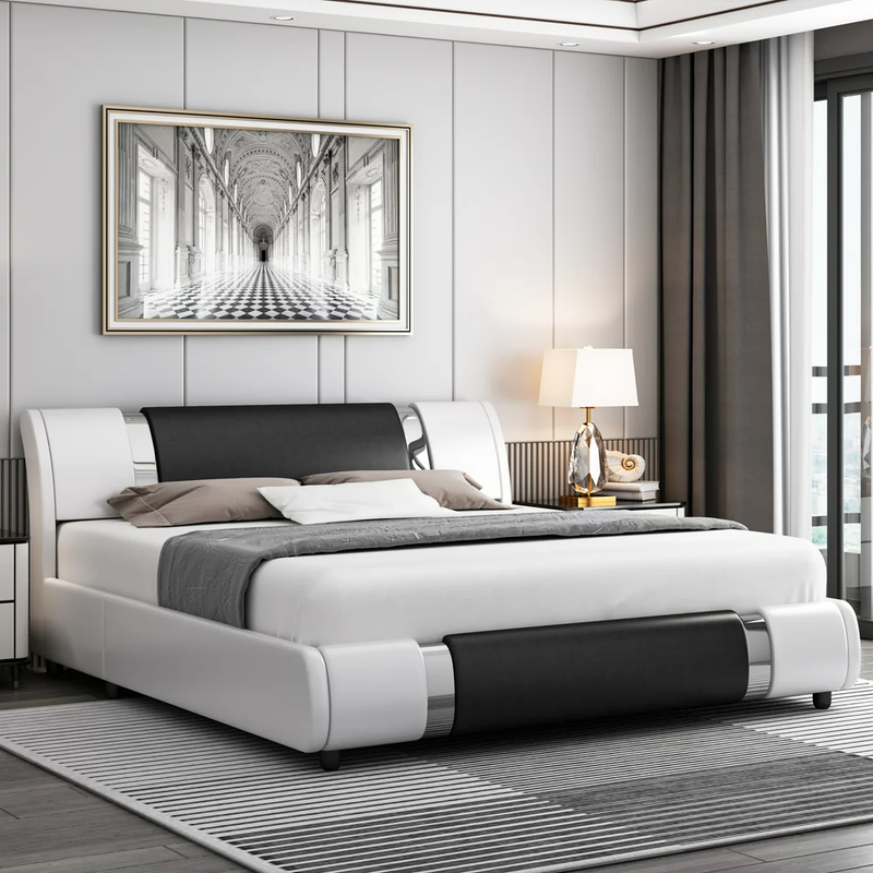 Luxury Faux Leather With Curved Headboard Queen