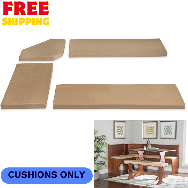 Beige Fabric 4 pc Nook Cushion Set Corner Bench Booth Dining Breakfast Kitchen