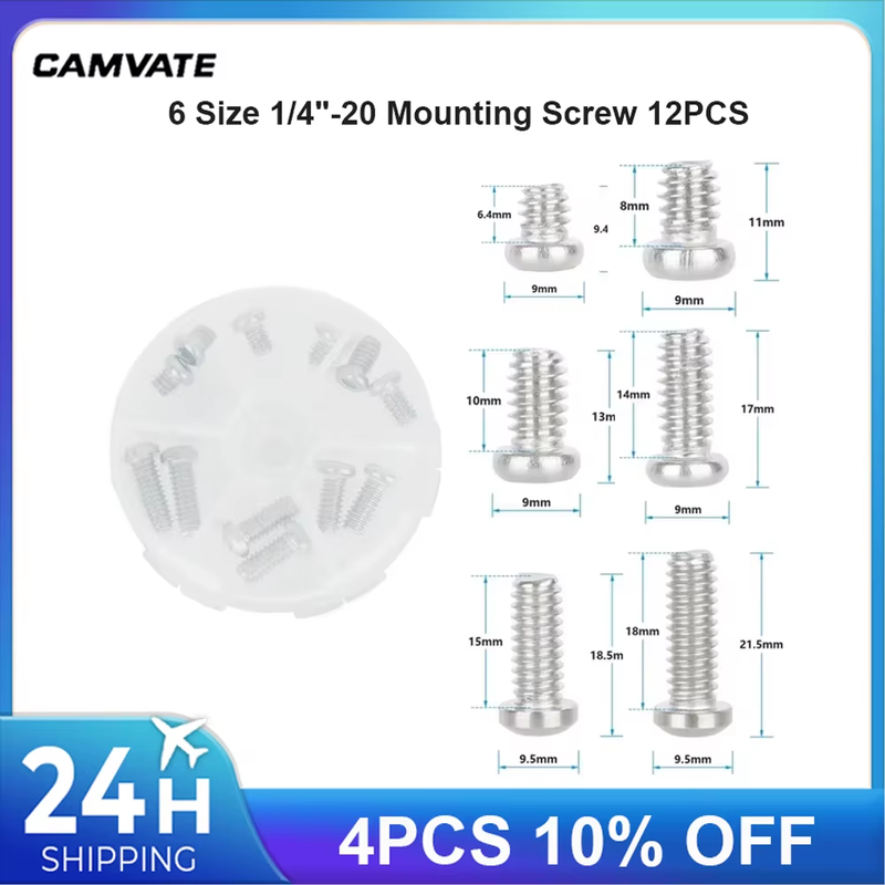 12pcs 6 Size 1/4"-20 Mounting Screw Set for Camera Accessories With Plastic Box