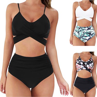  Women's High Waisted Bikini Set Swimsuit Crop Top Two