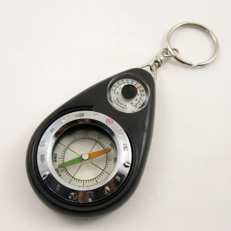 COMPASS + THERMOMETER KEYRING | Survival Emergency Hiking Camping Key Chain
