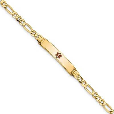 Pre-owned Superdealsforeverything Real 14kt Medical Red Enamel Figaro Id Chain Bracelet; 7 Inch In Yellow