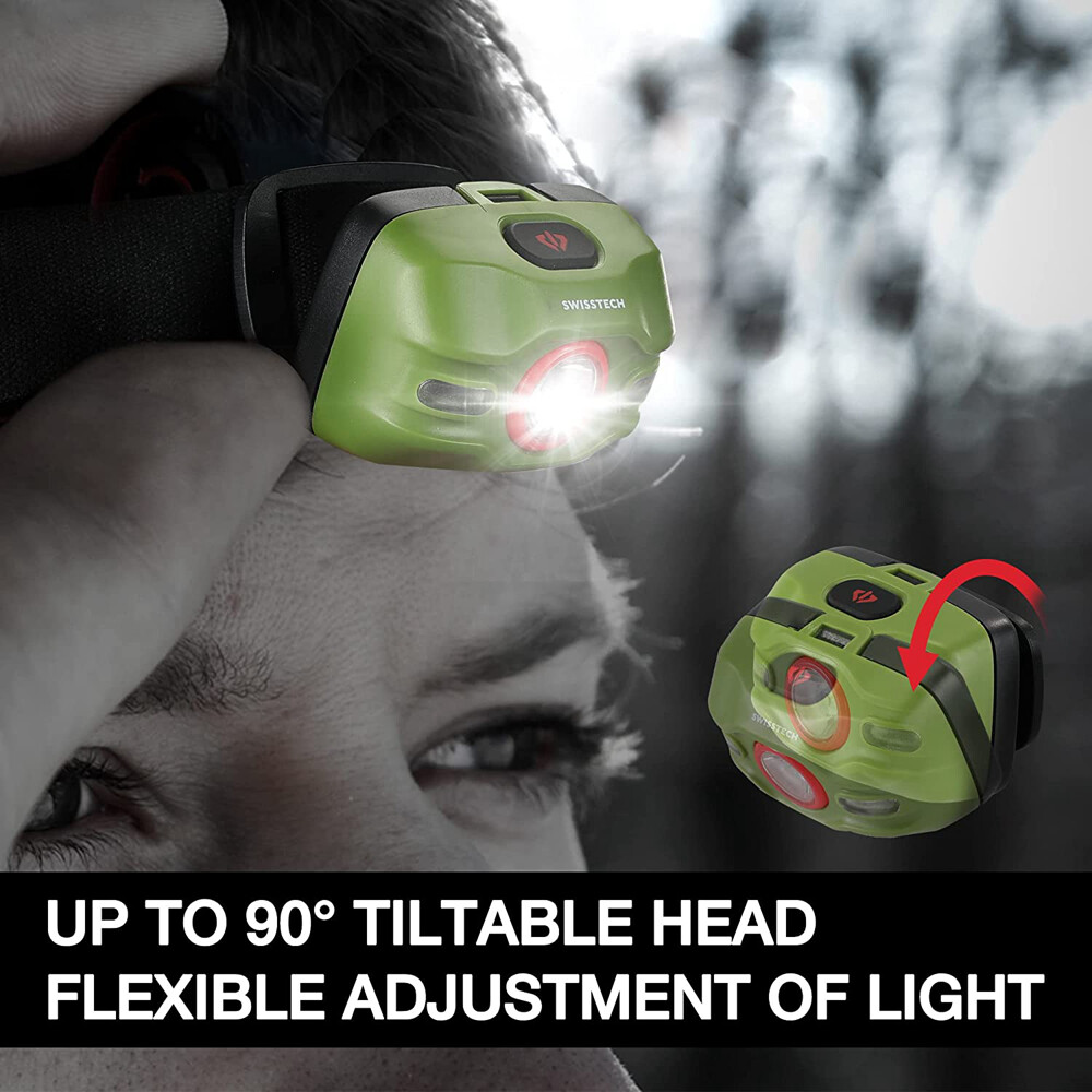 Swiss+Tech 2PC Headlamp Flashlight Red Blinking Light Super Bright LED Headlight