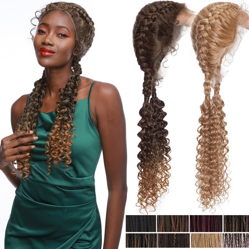Fully Hand Braided whole Box Braids Cornrows Wig Front Lace Wigs Pony Disque US