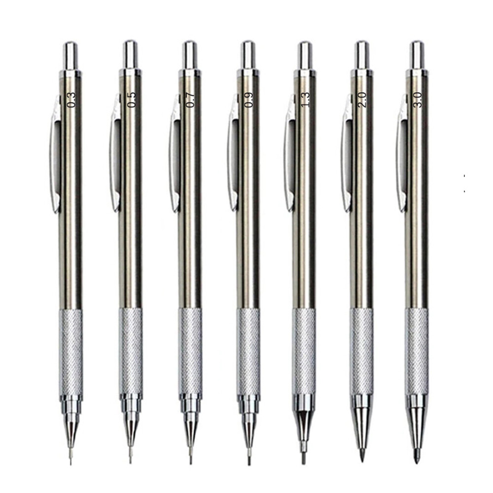 7pcs Mechanical Pencil Black Pencil Writing And Drawing Professional Pen Metal