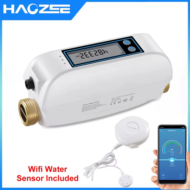 Tuya Smart WiFi Water Valve Shutoff Water Flow Meter Built in Rechargable Batter