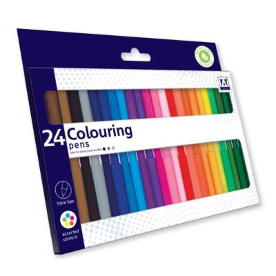 24 Pack of Colouring Felt Tip Pen Set Bright Colours Drawing Art Marker Children
