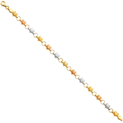 Pre-owned Wellingsale 14k Tri Color Gold Diamond Cut Heart Bracelet - 7.25"