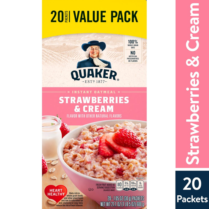 Quaker Oats Instant Oatmeal Strawberry & Cream 1.1 Oz 20 Packets Free Shipping