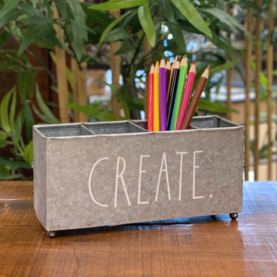 Rae Dunn ''Create'' Galvanized Metal 4 Section Desk Organizer