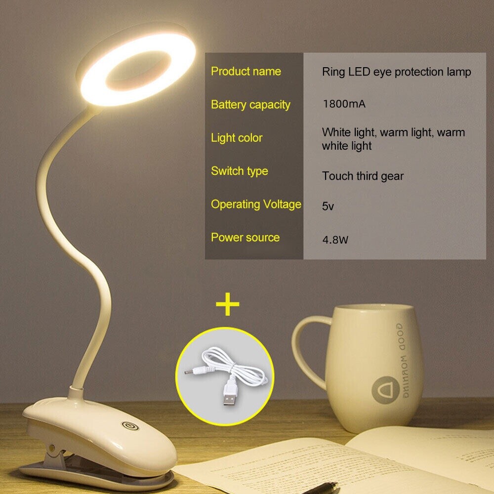 LED Rechargeable Clamp Clip On Flexible Desk Light Reading Table Night Lamp -USB