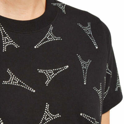 Pre-owned Balenciaga Women's Paris Eiffel Tower Rhinestone Cotton T-shirt Black