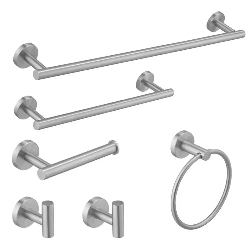 Bathroom Hardware Set 6 Piece Towel Bar Ring Hook Toilet Paper Holder Nickel