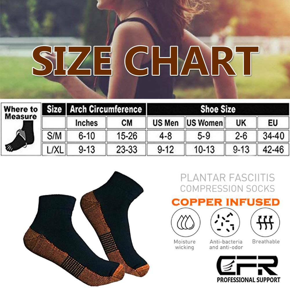 1-3 Pairs Copper Compression Socks Plantar Fasciitis Arch Ankle Running Support