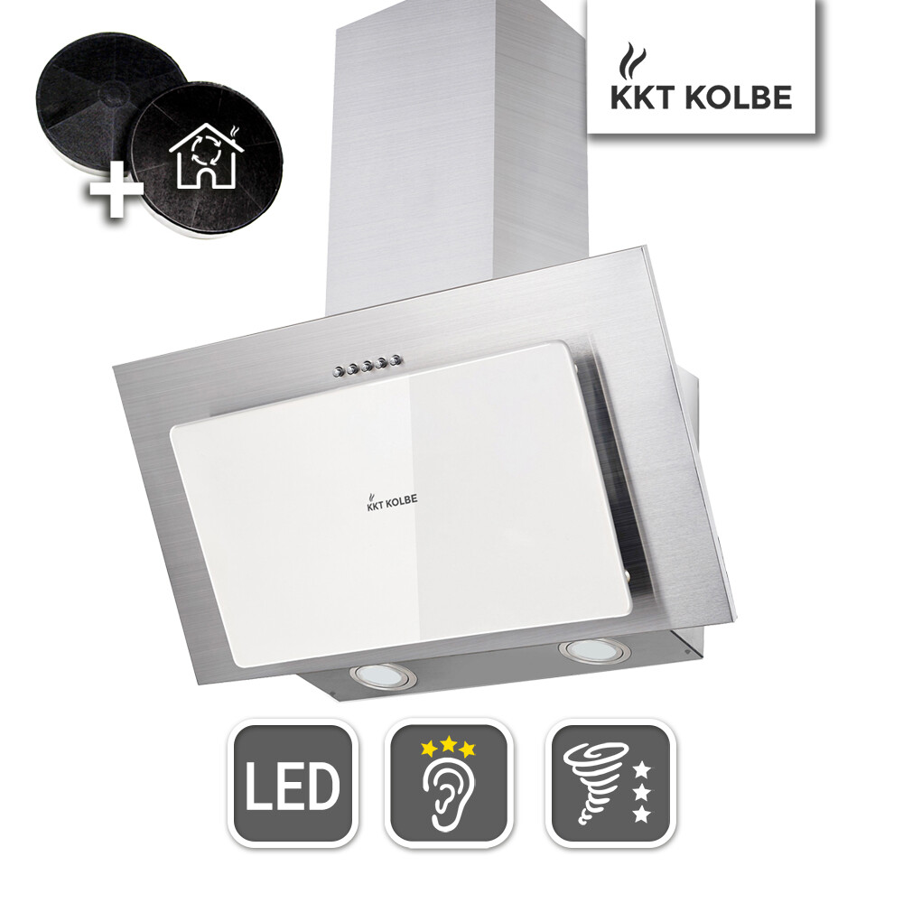 Dunstabzugshaube, Wandhaube, 60cm, 3 Stufen, LED,  kopffrei schräg weiß, leise