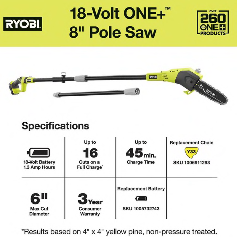 Pole Saw Cordless 18 Volt Electric Trimmer Pruner Garden Tree Battery Charger