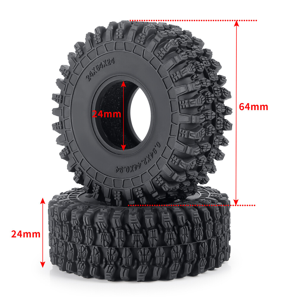 FLYXM 1.0" Crawler Tires Rubber Tire 64mm for 1/18 TRX4M Axial 1/24 SCX24 RC Car