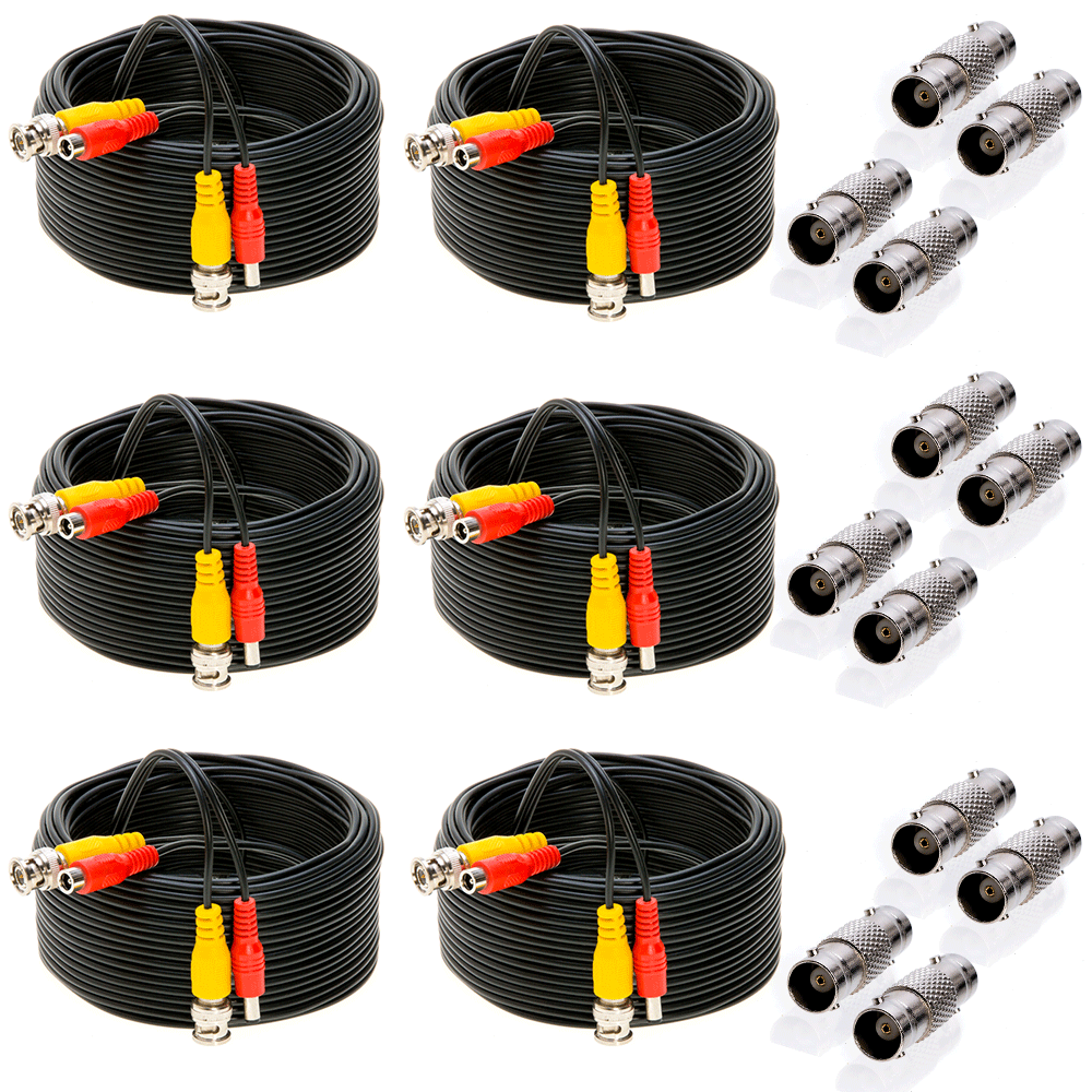 6 x 50FT Video Power Cable BNC DC Security Camera Extension Cord for CCTV