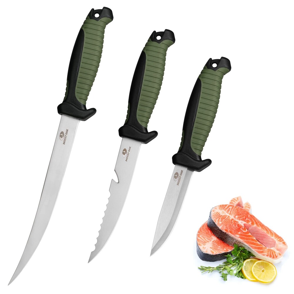 Mossy Oak 3PC Fishing Knife Sets Stainless Steel Filet Knife w/Protective Sheath