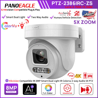 Hikvision Compatible 4K PTZ ColorVu IR 5X Zoom IP Camera Dual Light 2-way Audio 