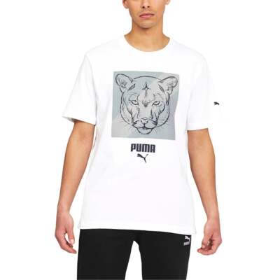 Puma Wild Cat Graphic Crew Neck Short Sleeve TShirt Mens White Athletic Casual 6