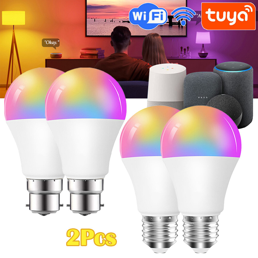 2Pcs Smart Wi-Fi RGB+C/W Light Bulb For Alexa/Google/Tuya/Sm